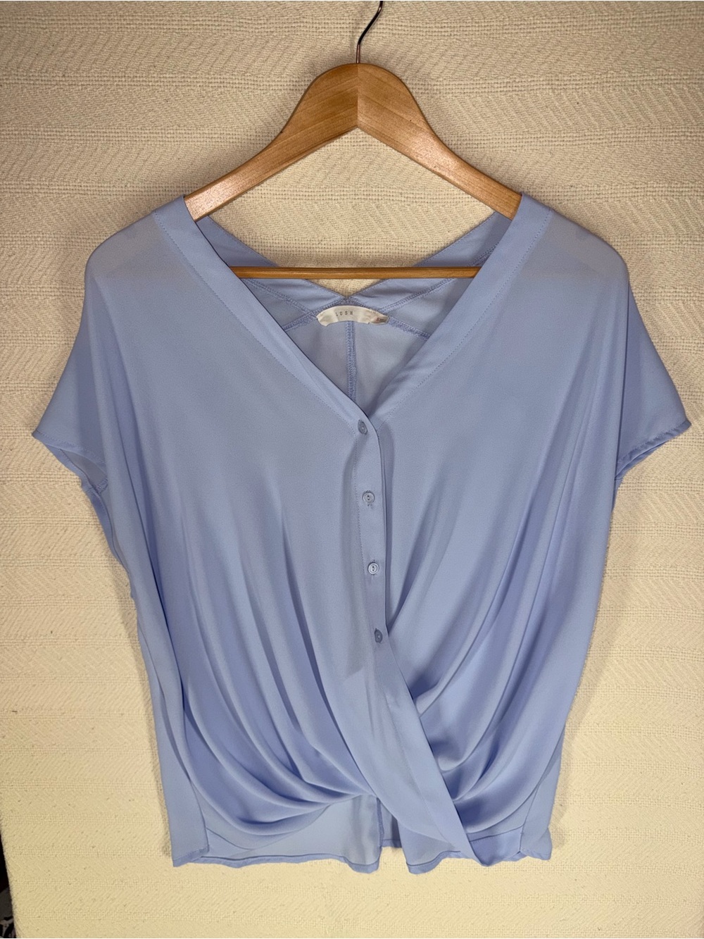 Soft Periwinkle Blue V Neck Crossover Wrap Front Blouse Size S